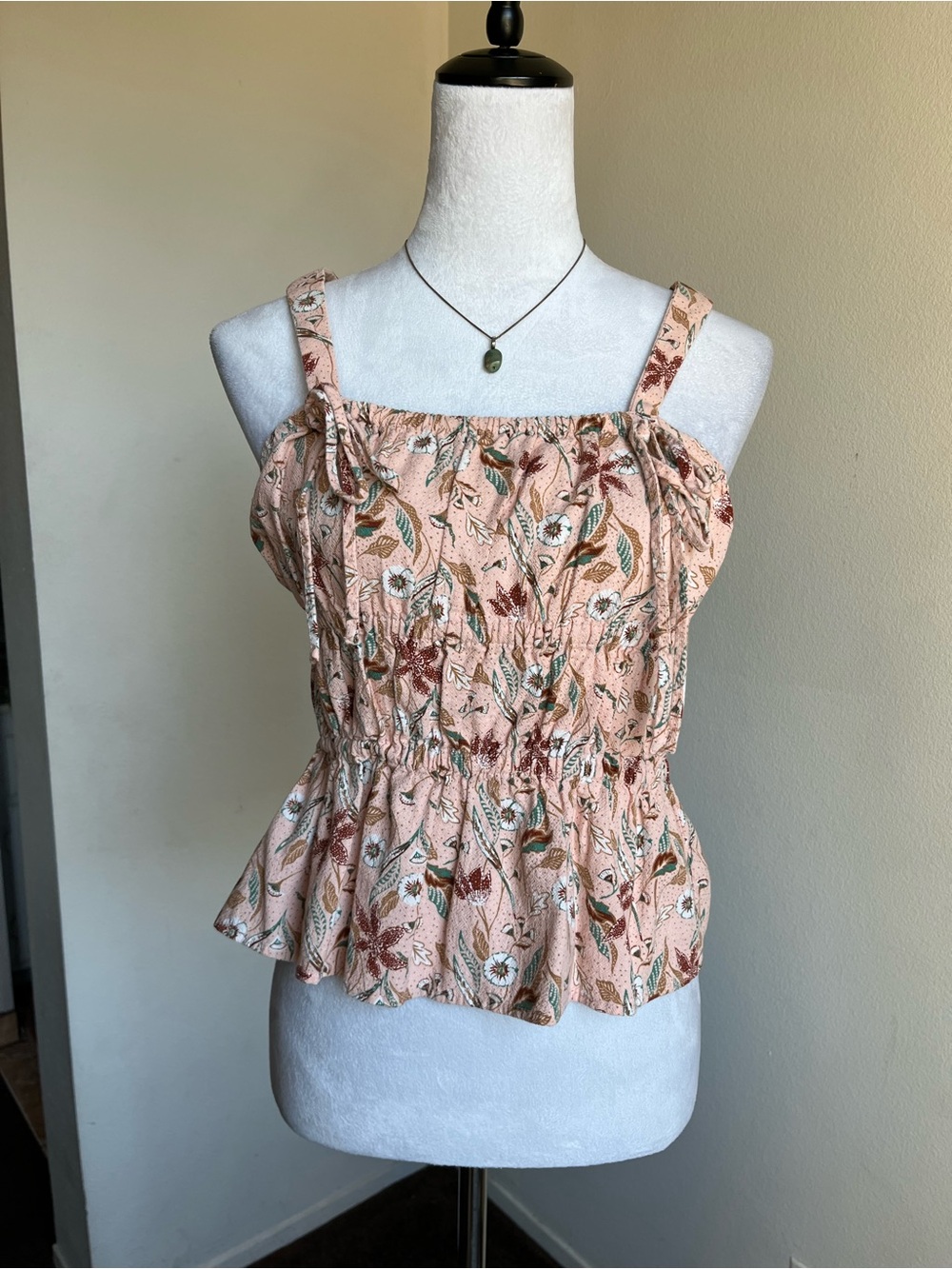 Boho Floral Smocked Peplum Tank Top size XS